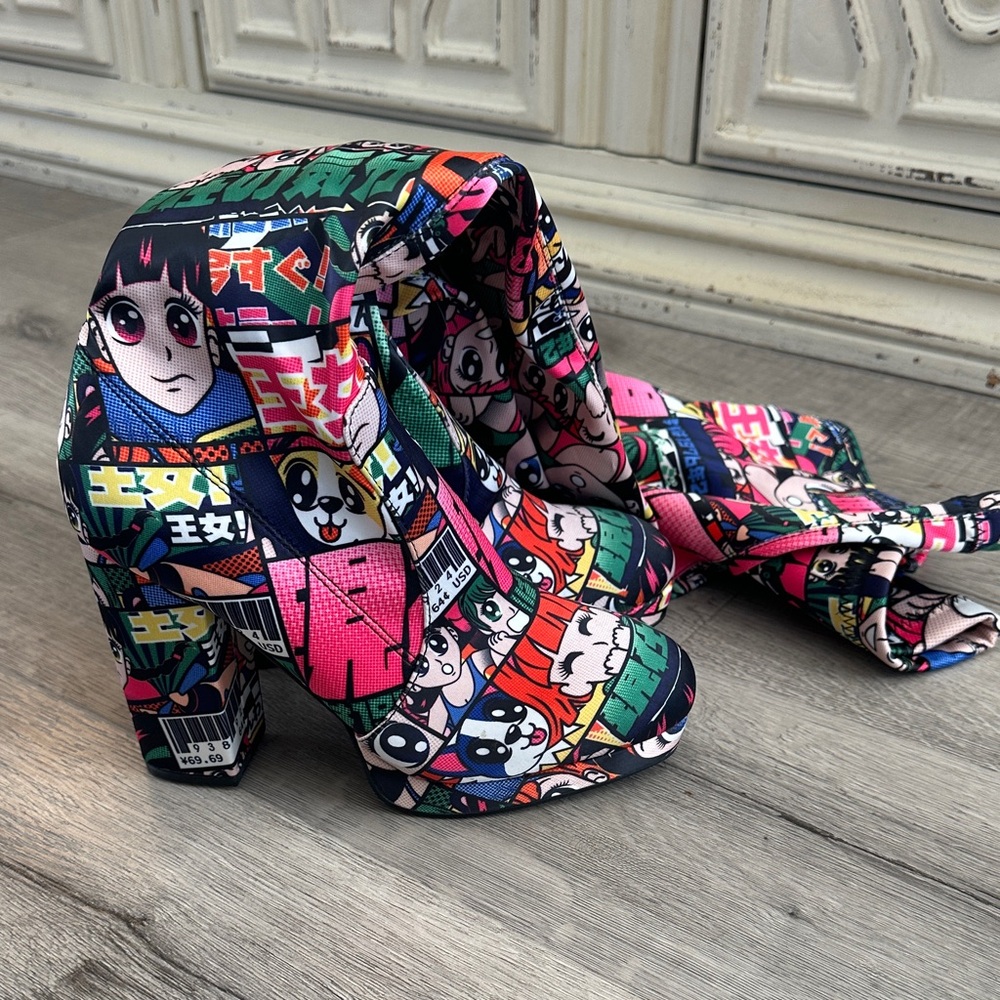 Dolls Kill Rare Sold Out Multicolor Anime Comic Thigh High Platform Boots